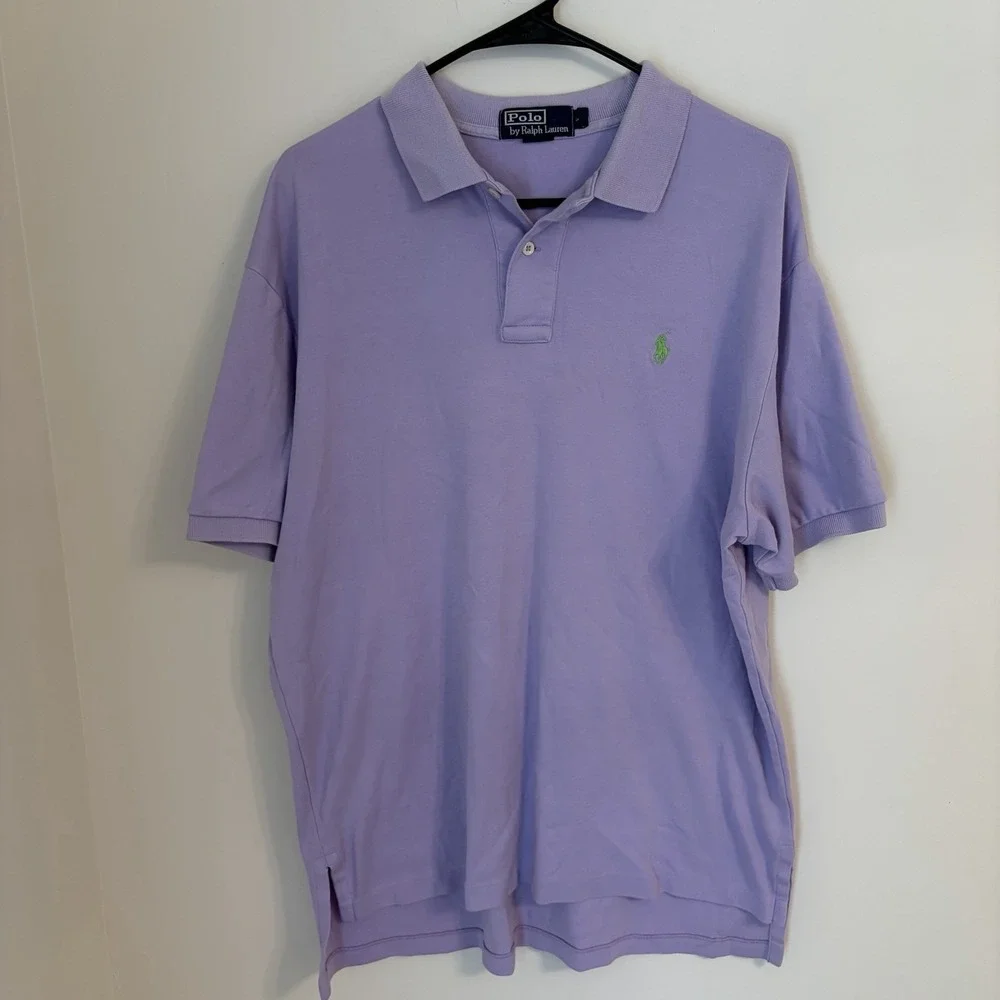 Ralph Lauren Shirt Mens Large Short Sleeve Polo Lightweight Purple Green Logo